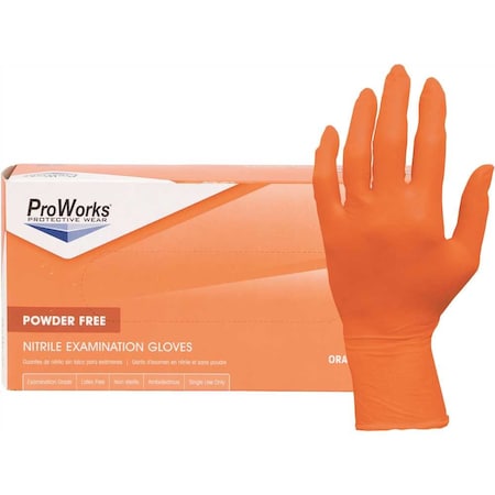 Powder-Free Exam-Grade Nitrile Gloves With Beaded Cuff, Orange, Medium, 100PK